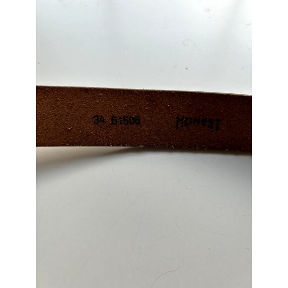 Honest by Brighton Double Prong Work Buckle Belt 34 Tan Leather Adjustable 61506 - Picture 7 of 8